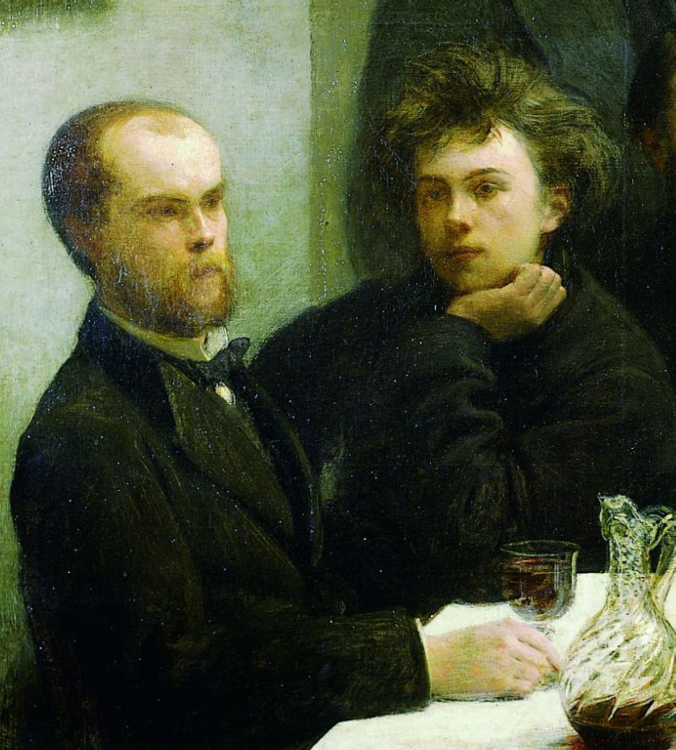 Paul Verlaine (à gauche) et Arthur Rimbaud (à droite) ; détail du tableau d’Henri Fantin-Latour : Un coin de table, 1872