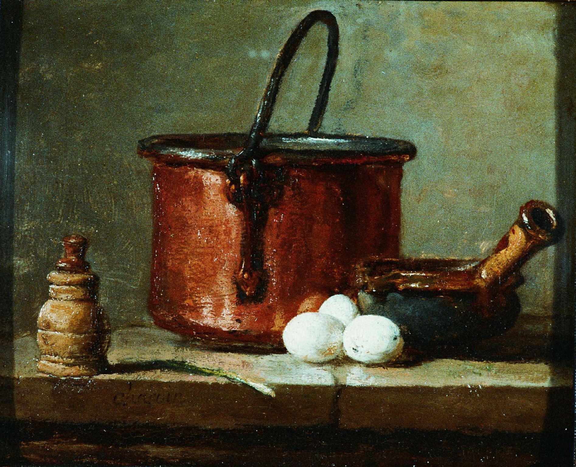 un chaudron de cuivre rouge (détail d’un tableau de Chardin, XVIIIe siècle)