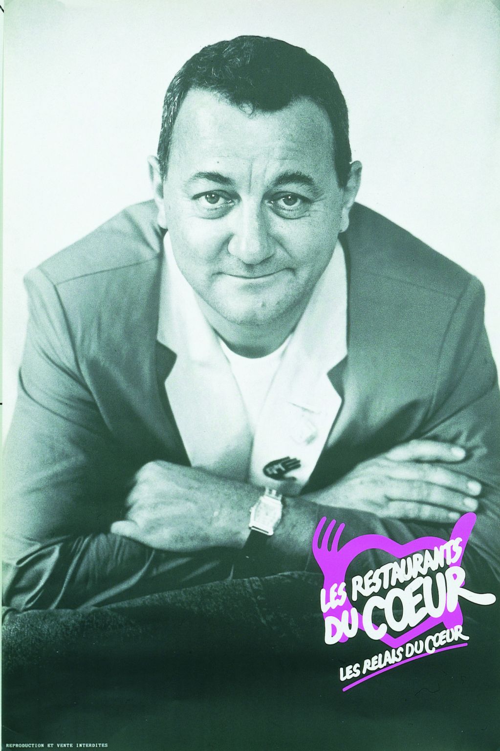 une affiche (les Restaurants du cœur avec Coluche)