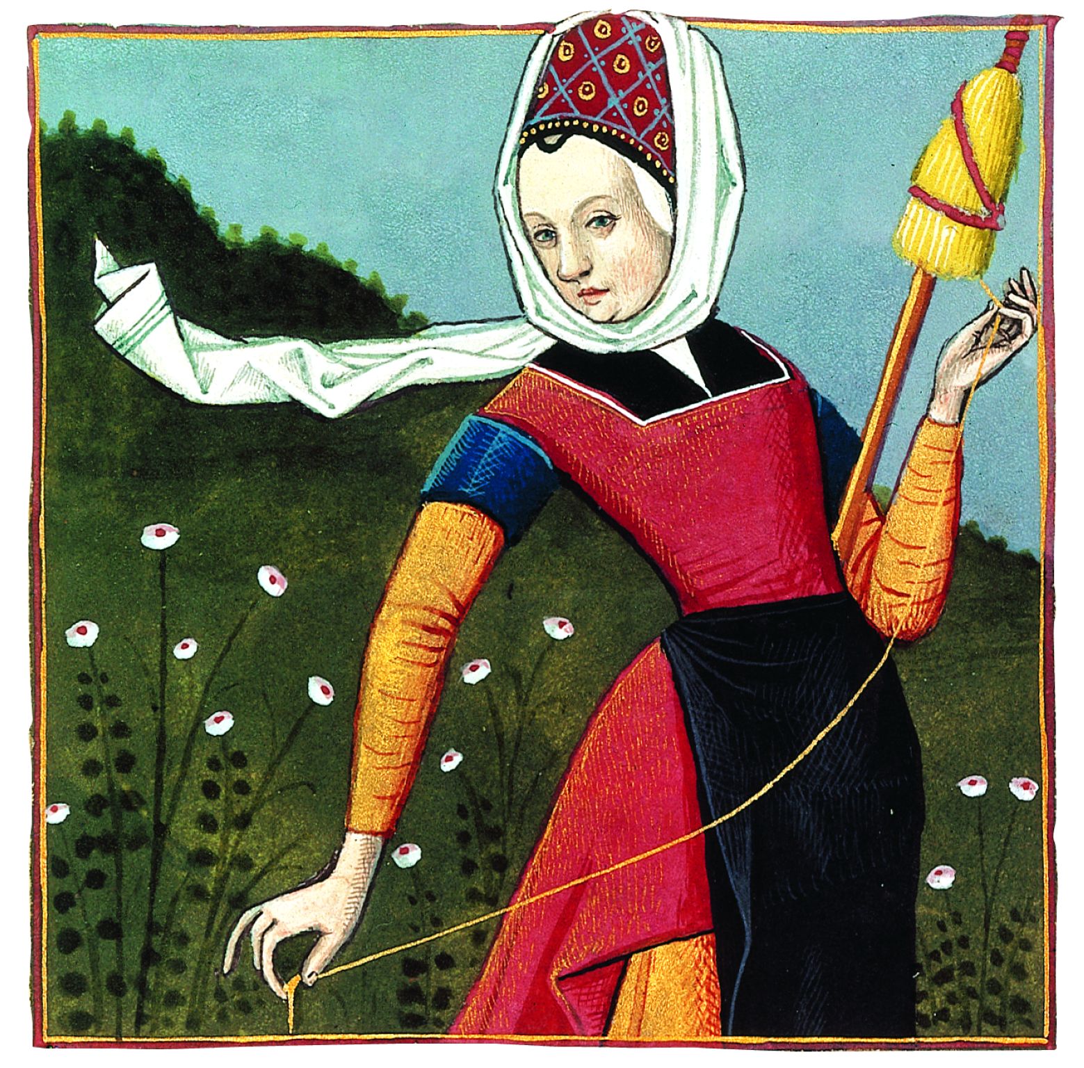 Femme à sa quenouille (miniature du XVe siècle)