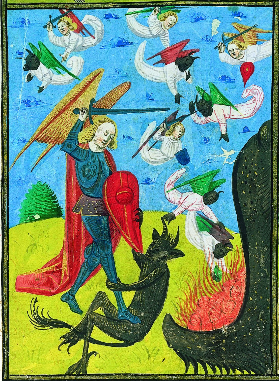 combat de saint Michel avec le diable Lucifer (miniature du XVe siècle)