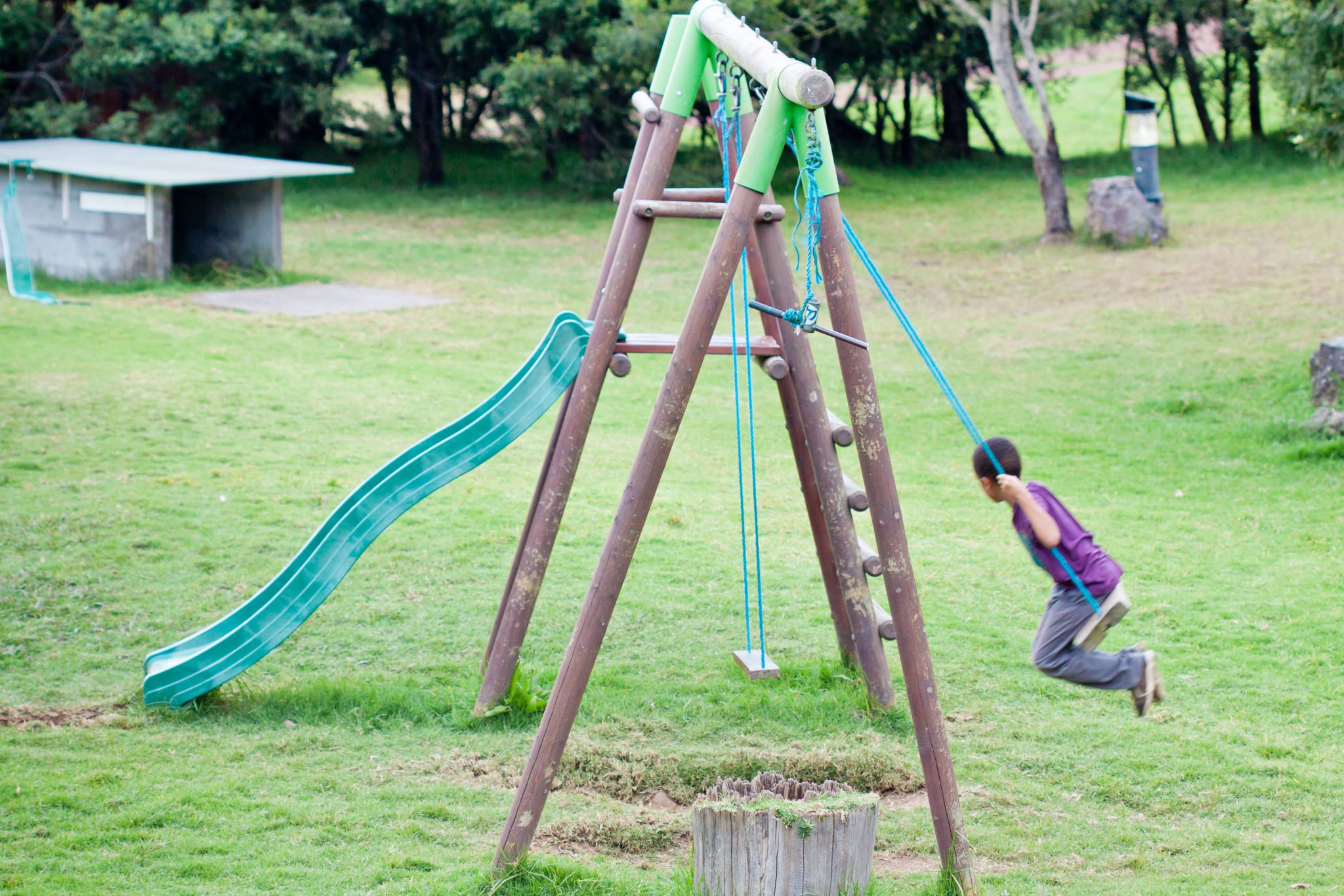 une balançoire et un toboggan dans un parc